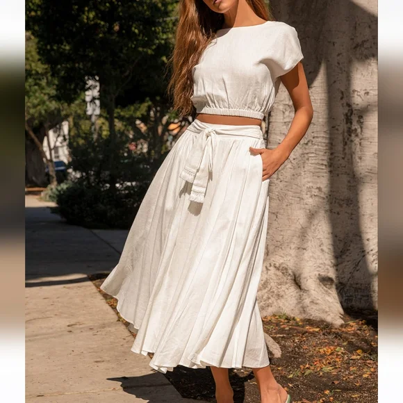 knee length dresses for ladies Minimalist Wedding Two-Piece Dress Set 8 / Dress & Tulle Train main image 0